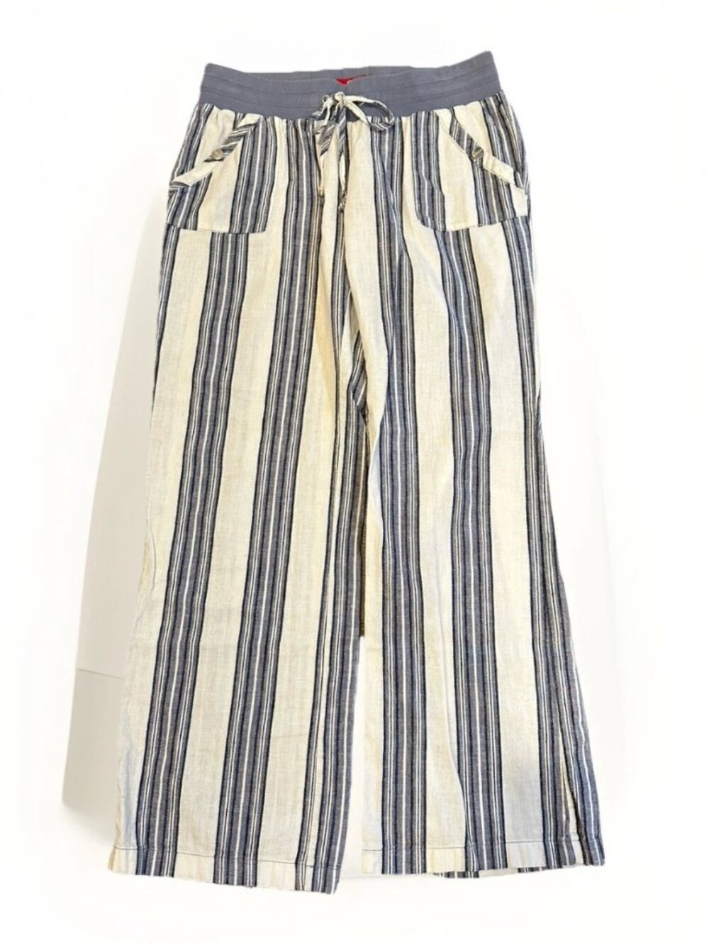 🌊✨ Guess Saida Linen Blend Wide Leg Pants Small Blue White Striped Beach Resort